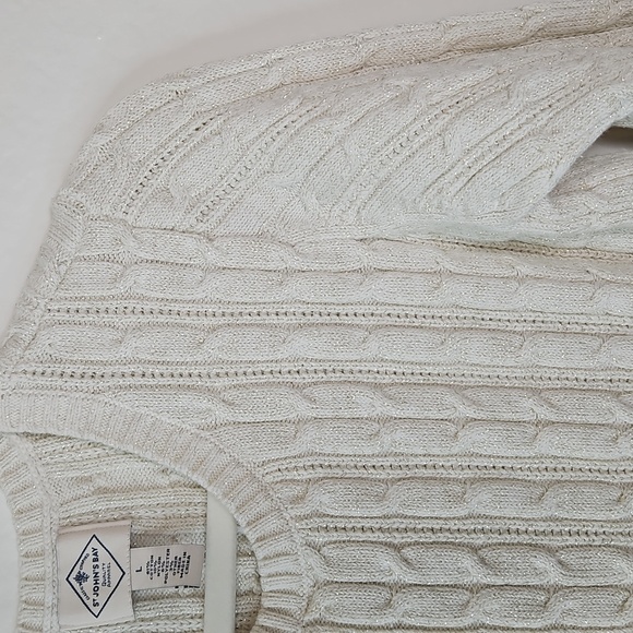 St. John's Bay Cable Knit Crewneck Sweater - Off-White - Picture 4 of 11